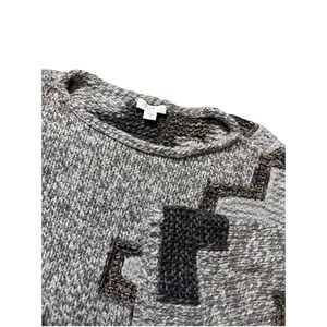 J Jill Womens Chunky Knit Sweater Sz Small Gray Geometric Patchwork Pullover